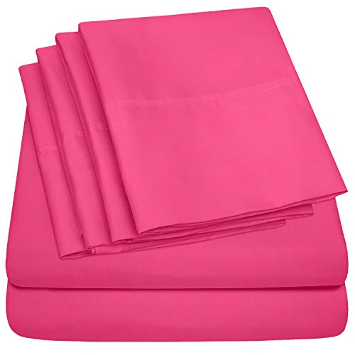 6 Piece Bed Sheet Set, Queen, Fuschia #TOP8