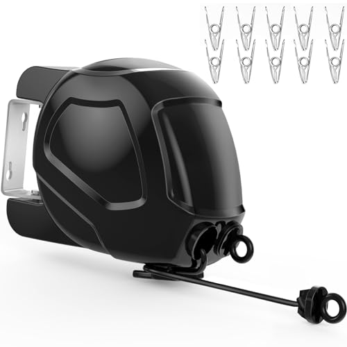 FCOOL Retractable Washing Line, 2x15M Portable Anti Winding Travel Clothes Line Adjustable Camping With 12 Clothespins for Holiday Garden Laundry Outdoor Indoor Balcony Patio