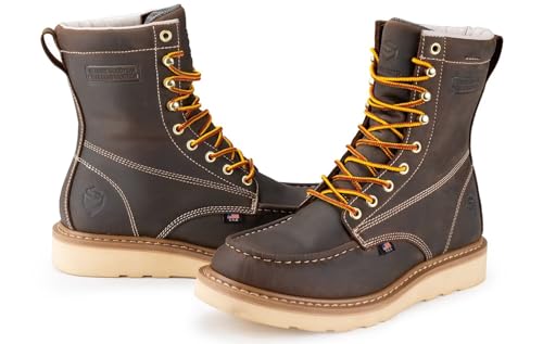 Image of SUREWAY 8in Waterproof Wedge Moc Toe Work Boots for Men Steel Toe,Premium Full Grain Leather,Safety Work Boots /Shoes,Comfort Insole,Oil /Slip Resistant,Industrial Construction Boots BN