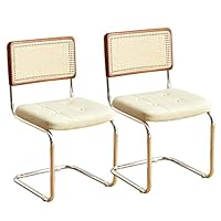 Set Di 2 Sedie Da Pranzo In Rattan E Pelle - Stile Mid-Century, Imbottite, Gambe In Metallo - 2