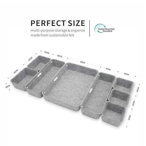 Image of Welaxy Desk Drawer organizers tray Felt storage bins aesthetics room decor for home office dorm closet decluttering minimalist lifestyle (Gray)