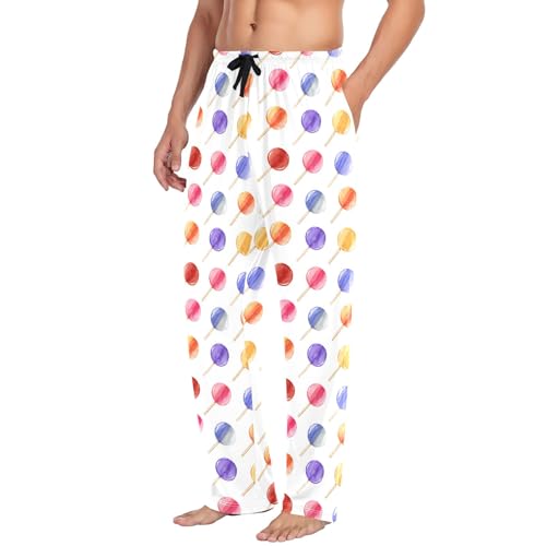 Mens Cotton Pajama Pants Sleep Lounge Pj Bottoms Sleepwear with Pockets Drawstring S Lollipop4