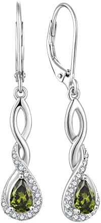 FJ Infinity Birthstone Earrings 925 Sterling Silver Leverback Dangle Drop Earrings Jewellery Gifts for Women Girls
