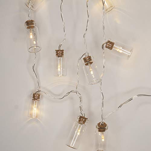 Qbis Tira de Luces LED Retro en Forma de frascos con luz Blanca cálida 16 Luces estáticas a baterías con Modo de Temporizador/Encendido/Apagado - Tarro Transparente