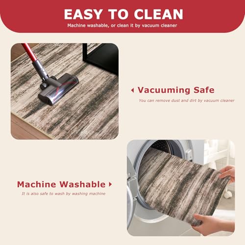 KOZYFLY Modern Abstract Kitchen Runner Rug, 2x8 Washable Rug Runner Non-Slip Soft Hallway Runner Rugs, Print Distressed Blush Brown Carpet Runner for Entryway Bathroom Laundry Room Foyer