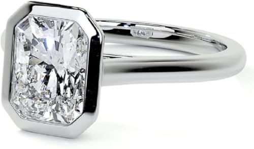 1CT-5CT Radiant Cut Moissanite Bezel Set Ring Diamond Engagement Rings for Women Wedding Bridal Ring 10k/14k/18k Solid Gold Silver Promise Gift for Her2