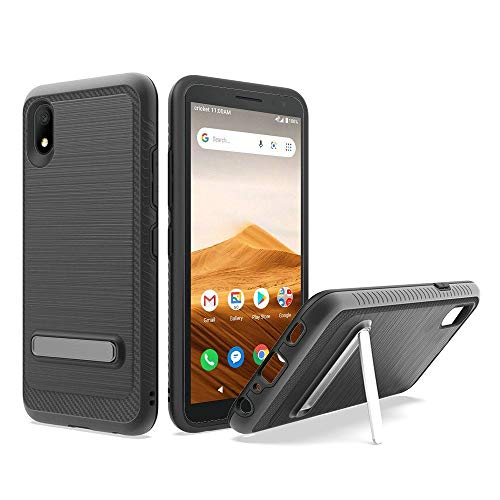 PT Tempered Glass + Slim Lining w Stand Hybrid Case Phone Cover for Alcatel Volta 5002R + Gift Stand (Black)