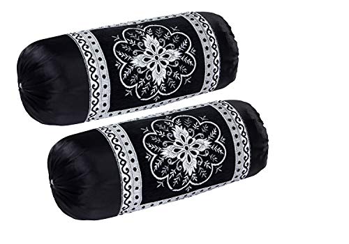 Image of 2 Piece Valvet Chenille Bolster Cover Set - 32x16 inches, Black
