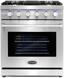 COSMO COS-EPGR304 Slide-in Freestanding Gas Range with 5 Sealed Burners, Cast Iron Grates, 4.5 cu. ft. Capacity Convection Oven, 30 inch, Stainless Steel