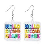Funny Teacher Student Dangle Earrings First Day of School Earrings with Colorful Tassel Back to School Earrings for Women Teacher Appreciation Jewelry (Hello Second Grade-Acrylic A)