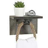 MyGift Industrial Rope Hand Towel Ring for Bathroom with Vintage Gray Wall Mount and Display Shelf,