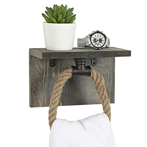 Mygift Industrial Rope Hand Towel Ring For Bathroom With Vintage Gray Wall Mount And Display Shelf, Rustic Towel Holder #TOP5