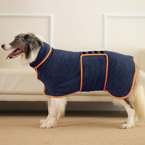 HezzLuv Hunde-Bademantel, super saugfähiges Mikrofaser-Handtuch, schnelles Trocknen, bequem, weich, mit verstellbarem Bauchgurt, ideal für Baden, Schwimmen, regnerische Spaziergänge und hält warm.