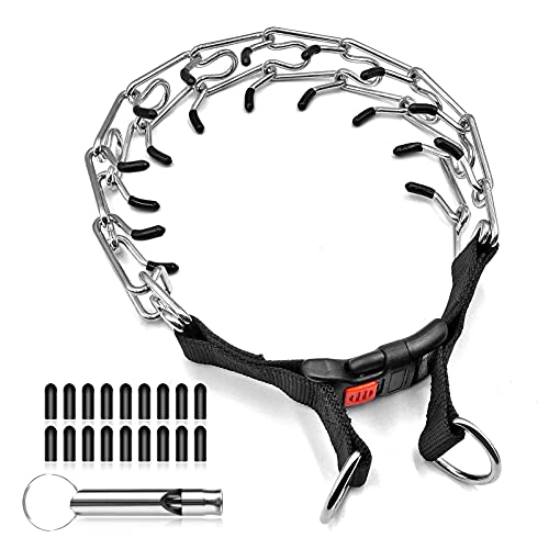 Prong Collar for Dogs, Choke Pinch Training Collar with Rubber Safety Caps&Quick Release Locking Carabiner, Adjustable Stainless Steel Links for Small Medium Large Dogs, Make Your Dog Easier