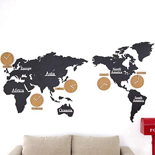 Raxinbang World Map Wooden Wall Clock Mute Office Study Cafe Home Decor Accent Decoration Items Ornament Crafts Creative Fashion Gifts Wall Clock
