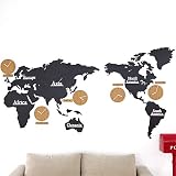 Raxinbang World Map Wooden Wall Clock Mute Office Study Cafe Home Decor Accent Decoration Items Orna