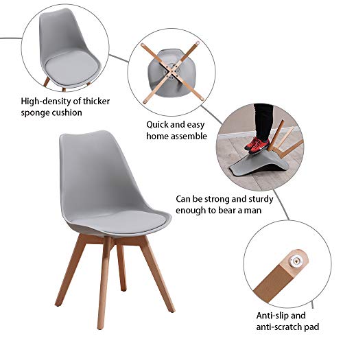 HomJoy Dining Table and 4 Chairs Set, Modern Design PU Seat Lounge Chair and Rectangular Kitchen Table with Solid Wood Legs (Grey * 4 + 120cm) - Image 3