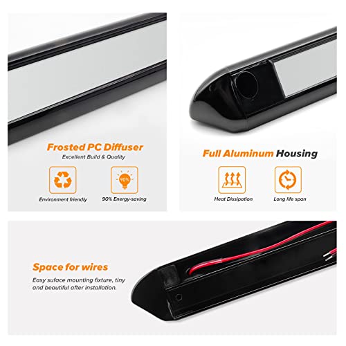 Dream lighting LED 12V Porch Awning Light Bar RV Camping Exterior Lighting Fixture Waterproof PC Cover Black Shell Cool White Light 9.84inch