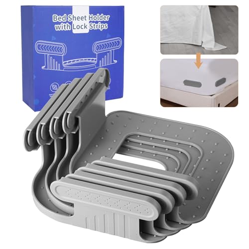Jovyll - Bed Sheet Holder with Lock Strips - 4PCS Non-Slip Heavy Duty Sheet Locks for All Mattress Sizes and Bed Sheet Type,New Upgrade Bed Sheet Clips to Keep Sheets Firm and Tight,Easy Installation (Gray) - -16%