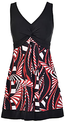 ECUPPER Womens One Piece Swimdress Plus Size High Waist Shaping Body Skirted Swimsuits Tummy Control Flounce Active Swimwear Slimming Modest Vintage Bathing Suit with Shorts Black XL