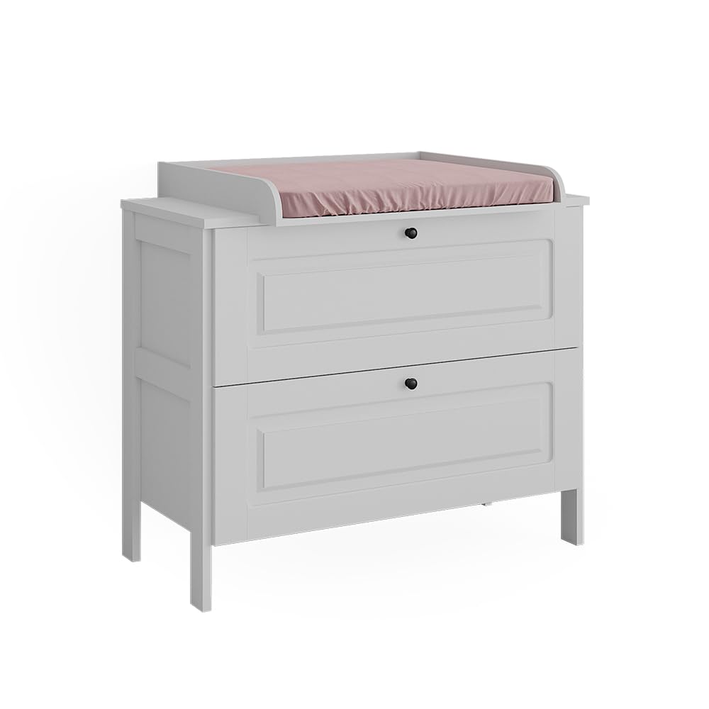 VitaliSpa Wickelkommode Ajaton, Weiß, 108 x 98 cm | mit 2 Schubladen, geeignet für handelsübliche Wickelauflagen bis 85 cm