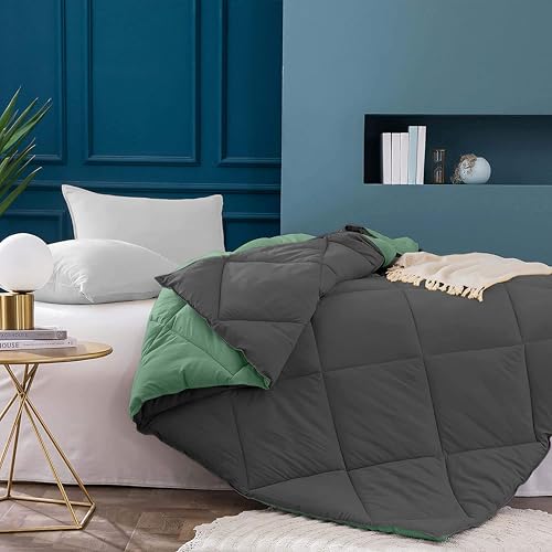Image of Filbert 600 GSM Comforter for Double Bed | Super Warm Winter Quilt /Rajai | Thick Microfiber Blanket with Cloud-Soft Fill | Luxury Bedding for Winters - 90x100 Inch | Sage /Dark Grey