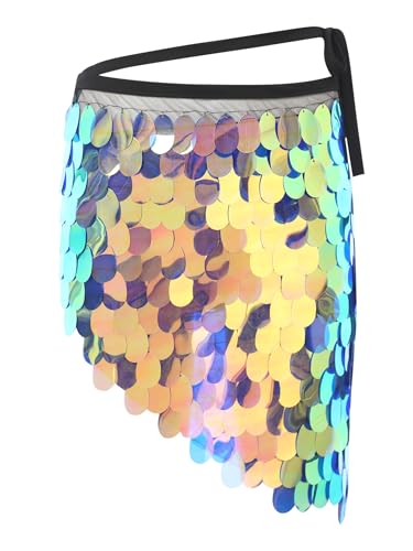 Lejafay Women Shiny Sequin Skirt Hip Scarf Belly Dance Skirt Package Hip Mini Skirts Party Dresses