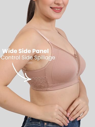 Image of GLAMORAS Women Cotton Spandex Non Padded & Non Wired Minimizer Everyday Bra| Structured for Bounce Control with Full Coverage & Broad Side Wings Prevents Side Spillage