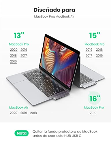 UGREEN HUB USB C Macbook Pro, Adaptador Macbook Pro Air a HDMI 4K, USB 3.0 3-Puerto, USB C Thunderbolt 3 100W Power Delivery Carga Compatible con Macbook Pro M2 2023 2022 M1 Macbook Air M2 2022