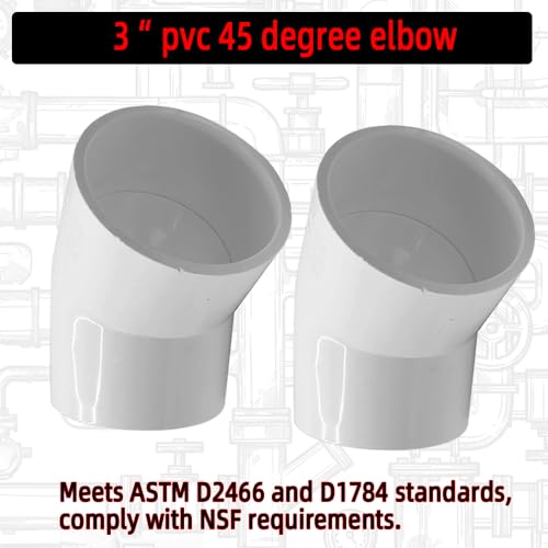 YONYONICE 2Pack 3 Inch 45 Degree PVC Elbow Pipe Fitting (Socket x Socket)– Schedule40 3" 45 Degree PVC Elbow Adapter Connectors for Cold Water Supply Lines, Garden Irrigation & DIY Shelf.White. by YONYONICE - Used condition - Image 6