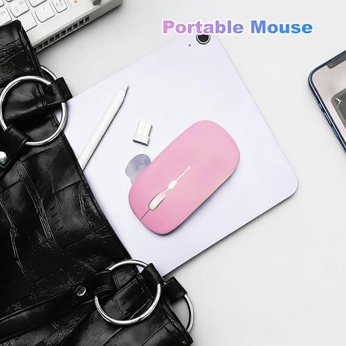 AZTZATZ Wireless Bluetooth Mouse Rechargeable Long Lasting Dual Mode - BT 5.2 & 2.4G Silent RGB LED Mice, Slim Portable Ergonomic Mouse for Laptop/PC/Tablet/MacBook/iPad/Apple Devices(Pink) — view 7