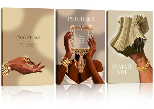 Omerecal Framed 3 Pcs Funky Black Girl Money Wall Art African American Black Woman Canvas Pictures Bible Inspirational Posters For Home Bedroom Living Room Office 12x16 Inch