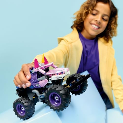 LEGO Technic Monster Jam Sparkle Smash Çek–Bırak 42220 – 7 Yaş ve Üzeri Çocuklar için Işıltılı Yıldızlar ve At Boynuzu gibi Detaylar İçeren Canavar Kamyon Oyuncak Yapım Seti, Hediye Fikri (243 Parça) - Görsel 7