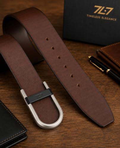 Image of GIL Brown Leather Belt for Men, Men's 34mm Profile Leather Belt with Signature Buckle, Casual and Formal Wear