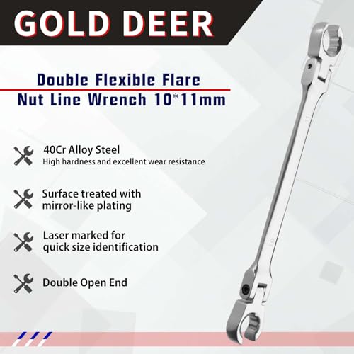 Image of Flex Head Flare Nut Wrench 10 * 11mm Flare Nut Wrench Set Metric Flare Tool Double Flexible Flare Nut Line Wrench Flare Tool Flex Tools 40Cr for Automotive Repairs Plumbing Repairs
