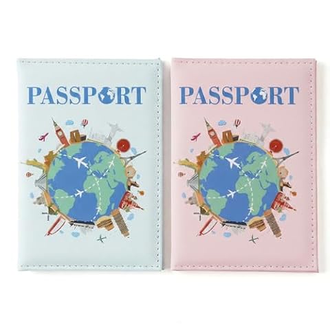 BAUCH 2 sztuki etui na paszport, etui na paszport, etui na paszport, portfel podróżny na paszport, karty kredytowe, bilety, wizytówki i karty pokładowe (niebieski, różowy)