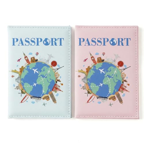 BAUCH 2 sztuki etui na paszport, etui na paszport, etui na paszport, portfel podróżny na paszport, karty kredytowe, bilety, wizytówki i karty pokładowe (niebieski, różowy)