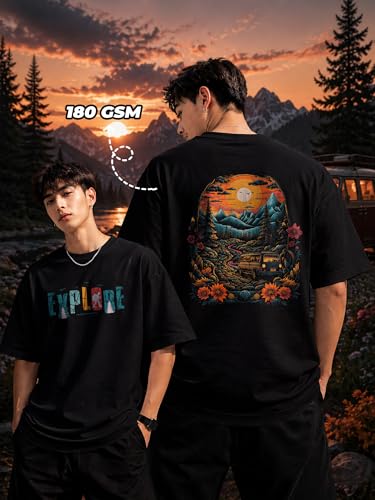 Image of fanideaz Mens Oversized Printed Half Sleeve Branded Cotton T-Shirt for Mens || Back Printed t Shirts for Men || Oversized t Shirts for Men