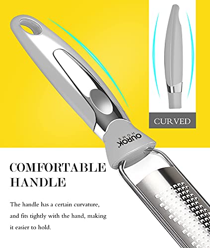 Ourokhome Kitchen Lemon Zester, Stainless Steel Hand Held Parmesan Cheese Grater For Ginger, Chocolate, Coconut, Lime, Nutmeg, Citrus, Fruit, Vegetable With Cleaning Brush, Dishwasher Safe, Gray #TOP1