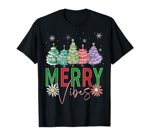Groovy Merry Vibes Christmas Cute Santa Claus Womens Girls T-Shirt