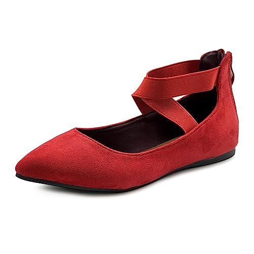 XYD Women's Comfortable Fashion Ballet Flats with Elasticized Crisscross Straps Back Zip Pointed Toe Daily Wear Walking Shoes