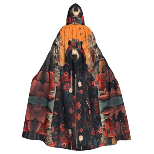 MROWYC Stylish Fashionable Bear Printed Hooded Cape - Holiday Party/Carnival Party Cosplay Costume