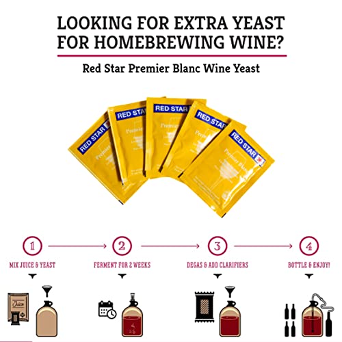 Craft A Brew - Red Star Premier Blanc Wine Yeast - All-Purpose, High-Performing Dry Wine Yeast - For Red & White Wines - Ingredients For Home Fermenting - Wine Making Supplies - 5 Pack #TOP3