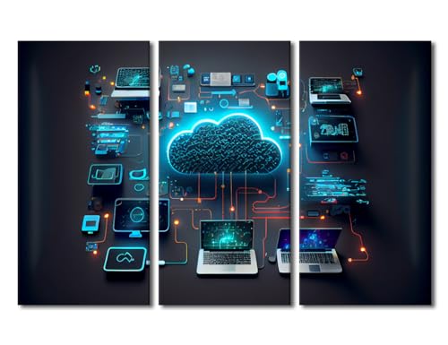 TUMOVO Multi Panel Large Wall Art Cloud Technology, Computing Pictures, Devices Connected to Digital Storage in the Data Center Via the Internet Posters and Prints Ready to Hang, 60