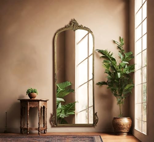 Image of Gharaana Premium Hand-Casted Aluminium Mirror | Vintage Brass Finish | Wall Mirror (60x24 inch) | Antique Brass Home Decor Mirror | Premium Metal Wall Mirror
