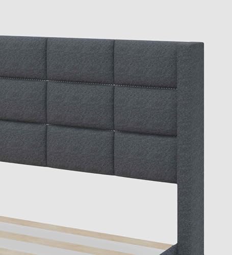 Image of Mintwud Pepperfry Woodlyn Upholstered Queen Size Bed Without Storage | Wooden Double Bed with Tufted Headboard for Bedroom Living Room Home and Hotel (Dark Grey)