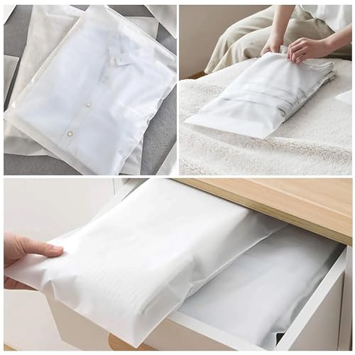 Image of 6-pc Frosted Zipper Pouch Storage Bags for Travel & Home (14x18 inch) | Reusable Packaging for Clothes, Shoes, Cosmetics & Toiletries | Resealable Space Saving Polyethylene Ziplock with Air Vent