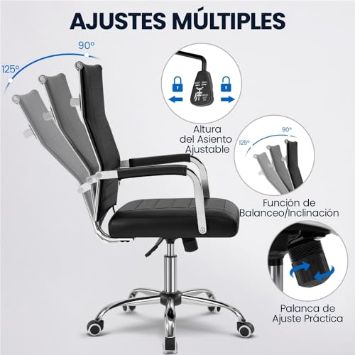 Miniatura 5 de Yaheetech Silla de Oficina Silla con Respaldo Alto Silla para Hogar Oficina Silla Ergonomica Tapizada PU Capacida de Carga 136 KG Negra
