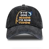 rofiowa If I've Gone Missing I've Gone Fishing Adjustable Vintage Washed Cotton Baseball Cap, Funny Retro Trucker Hat for Men Grandpa Dad Fishing Lover, Retirement Birthday Gift for Fisherman
