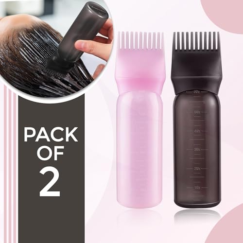 Image of GLUN 2 Piece Hair Dye Comb Bottle, Anti-dandruff Soft Silicone Bristle for Hair Dye Applicator, 120ML Bottle, Hair Colouring Tool for Home Use